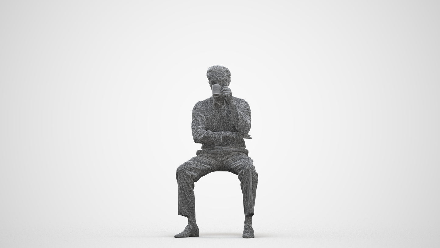 realistic 3D man business sitting, scanned archviz people for Blender and 3ds Max, three-quarter front view render