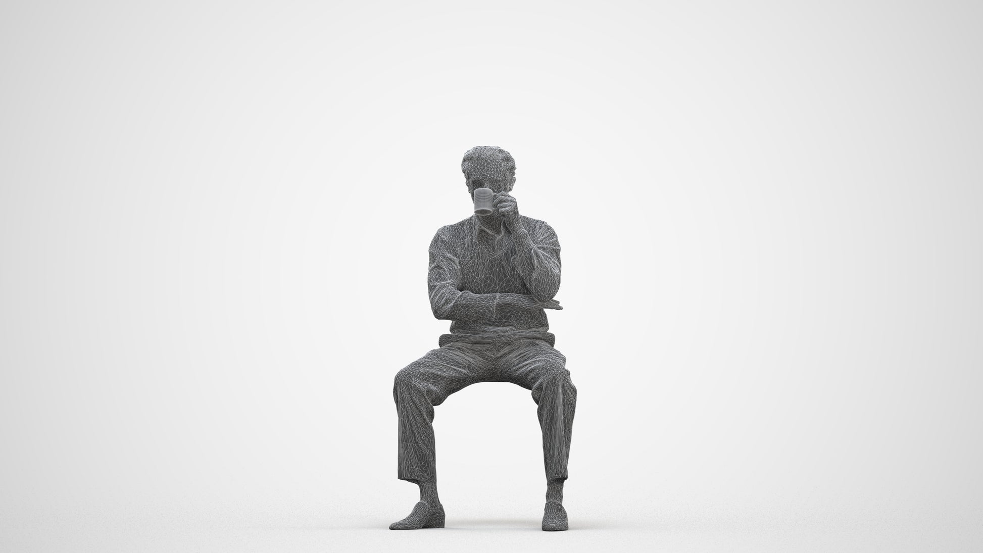 realistic 3D man business sitting, scanned archviz people for Blender and 3ds Max, three-quarter front view render