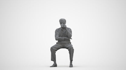 realistic 3D man business sitting, scanned archviz people for Blender and 3ds Max, three-quarter front view render