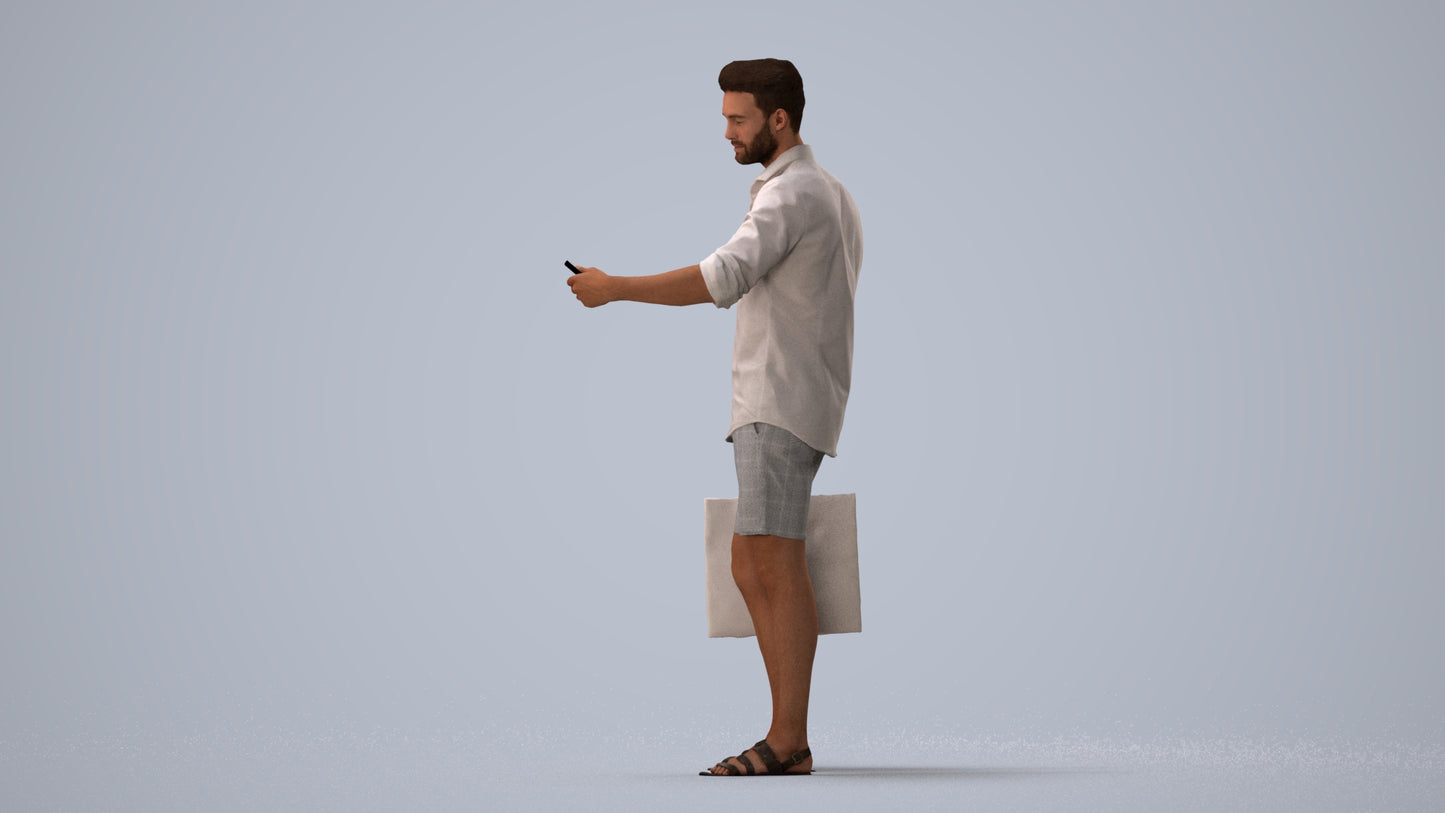3D scanned man standing casual, photorealistic archviz people for Enscape and SketchUp, three-quarter view render