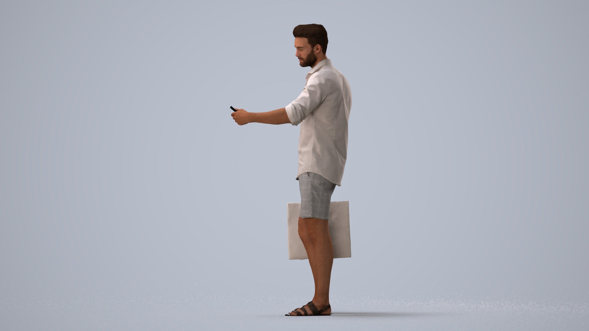 3D scanned man standing casual, photorealistic archviz people for Enscape and SketchUp, three-quarter view render