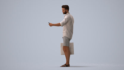 3D scanned man standing casual, photorealistic archviz people for Enscape and SketchUp, three-quarter view render