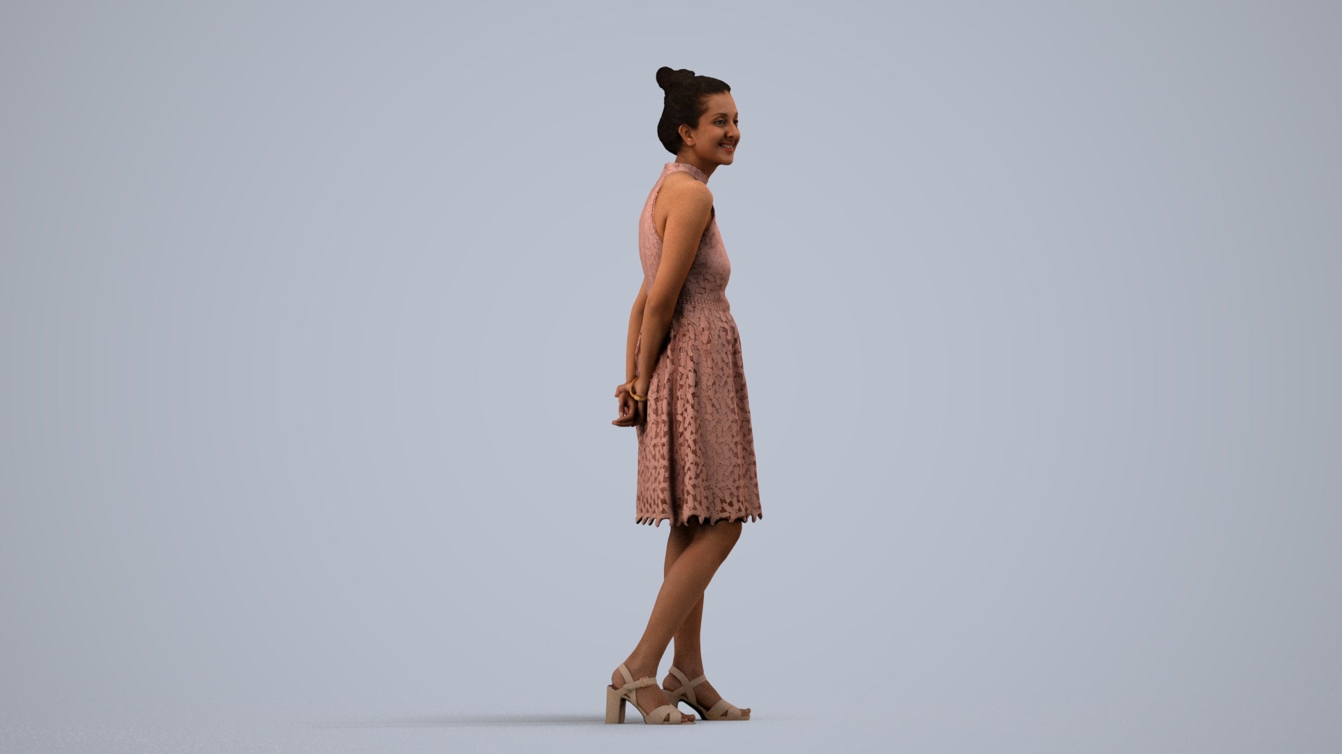 realistic 3D people woman formal standing, render-ready for V-Ray and Corona, FBX OBJ, side view render