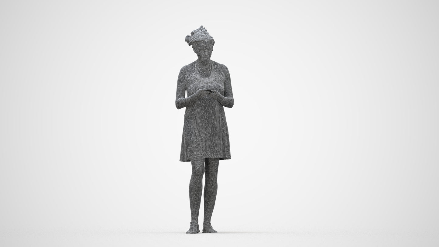 photogrammetry 3D woman standing, realistic human model archviz FBX, wireframe back view