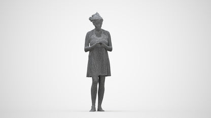 photogrammetry 3D woman standing, realistic human model archviz FBX, wireframe back view