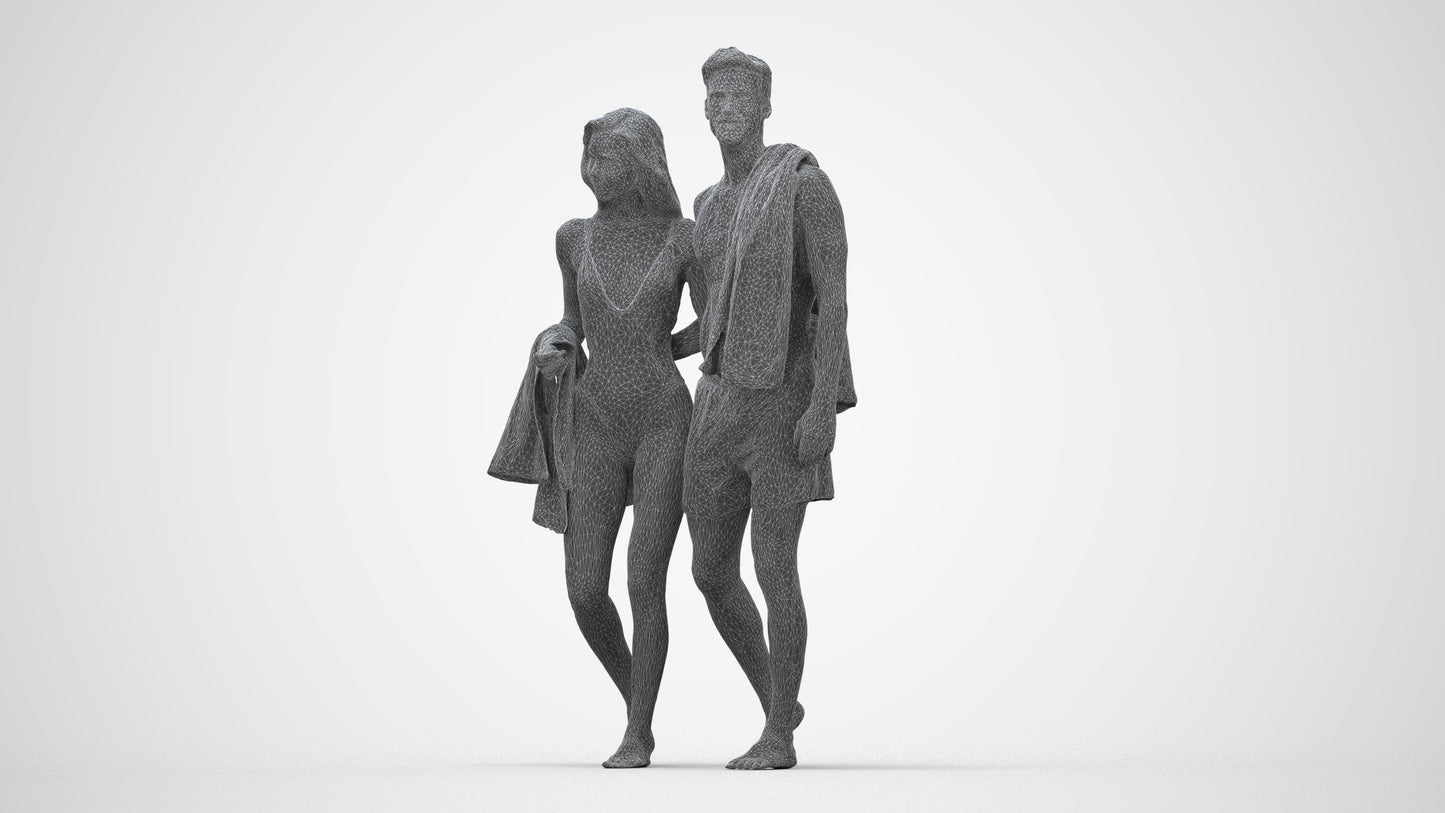 3D people model woman pool, scanned human for 3ds Max rendering, wireframe back view