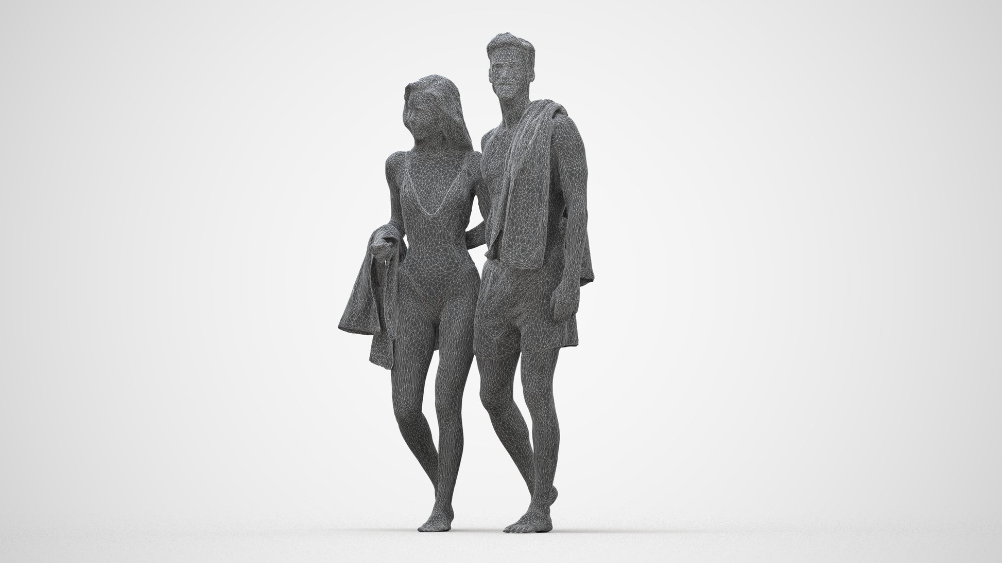 3D people model woman pool, scanned human for 3ds Max rendering, wireframe back view