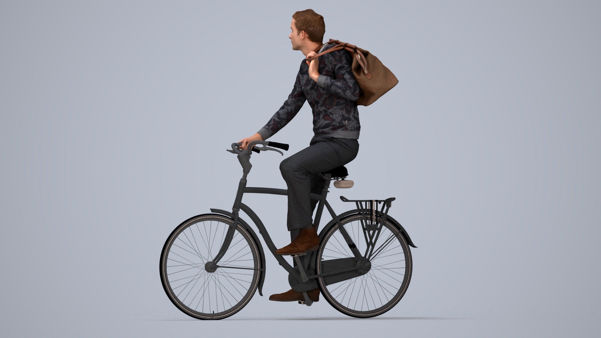 scanned 3D man casual cycling, photogrammetry people for Enscape and V-Ray, top-down view render