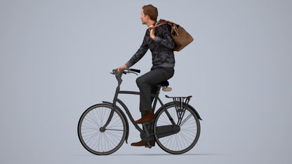 scanned 3D man casual cycling, photogrammetry people for Enscape and V-Ray, top-down view render
