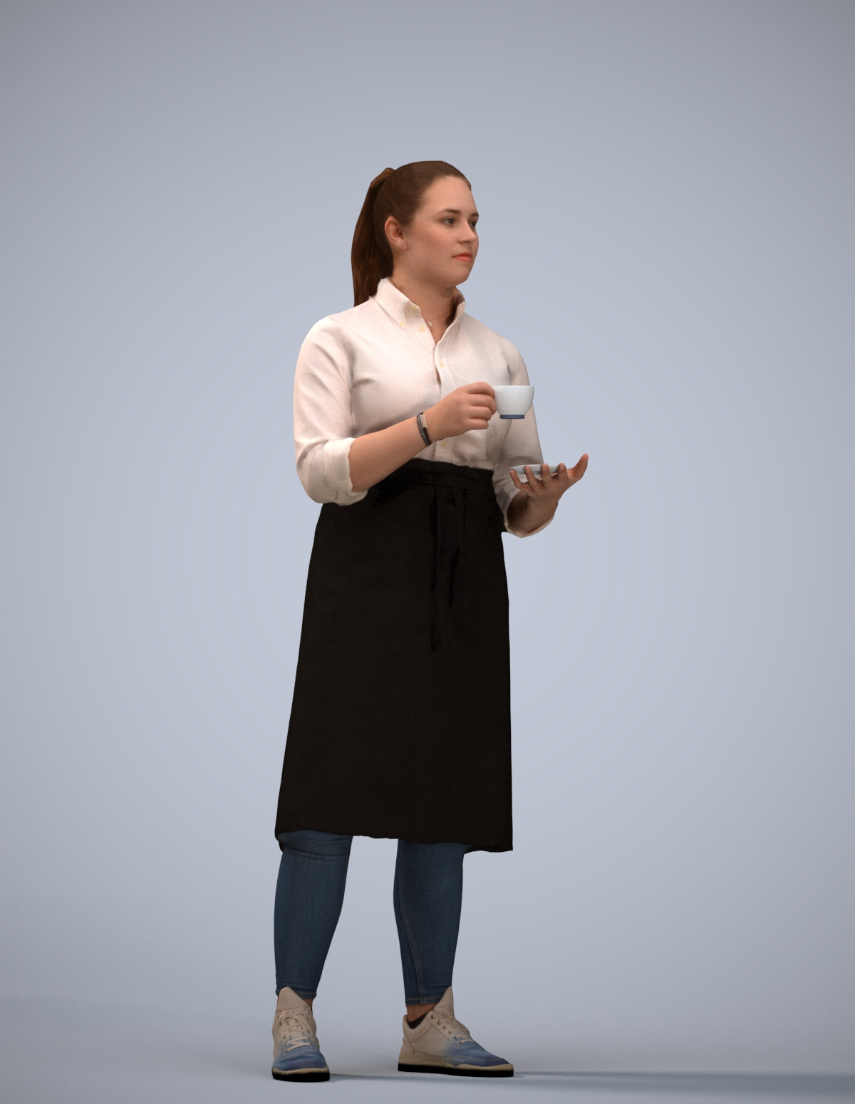 realistic 3D woman hospitality, scanned archviz people for Blender and 3ds Max