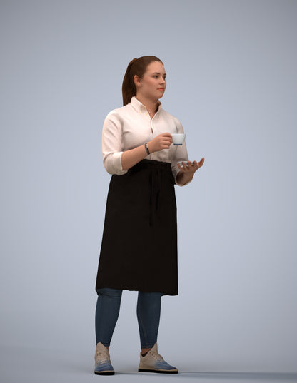 realistic 3D woman hospitality, scanned archviz people for Blender and 3ds Max