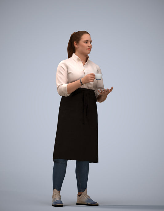 realistic 3D woman hospitality, scanned archviz people for Blender and 3ds Max
