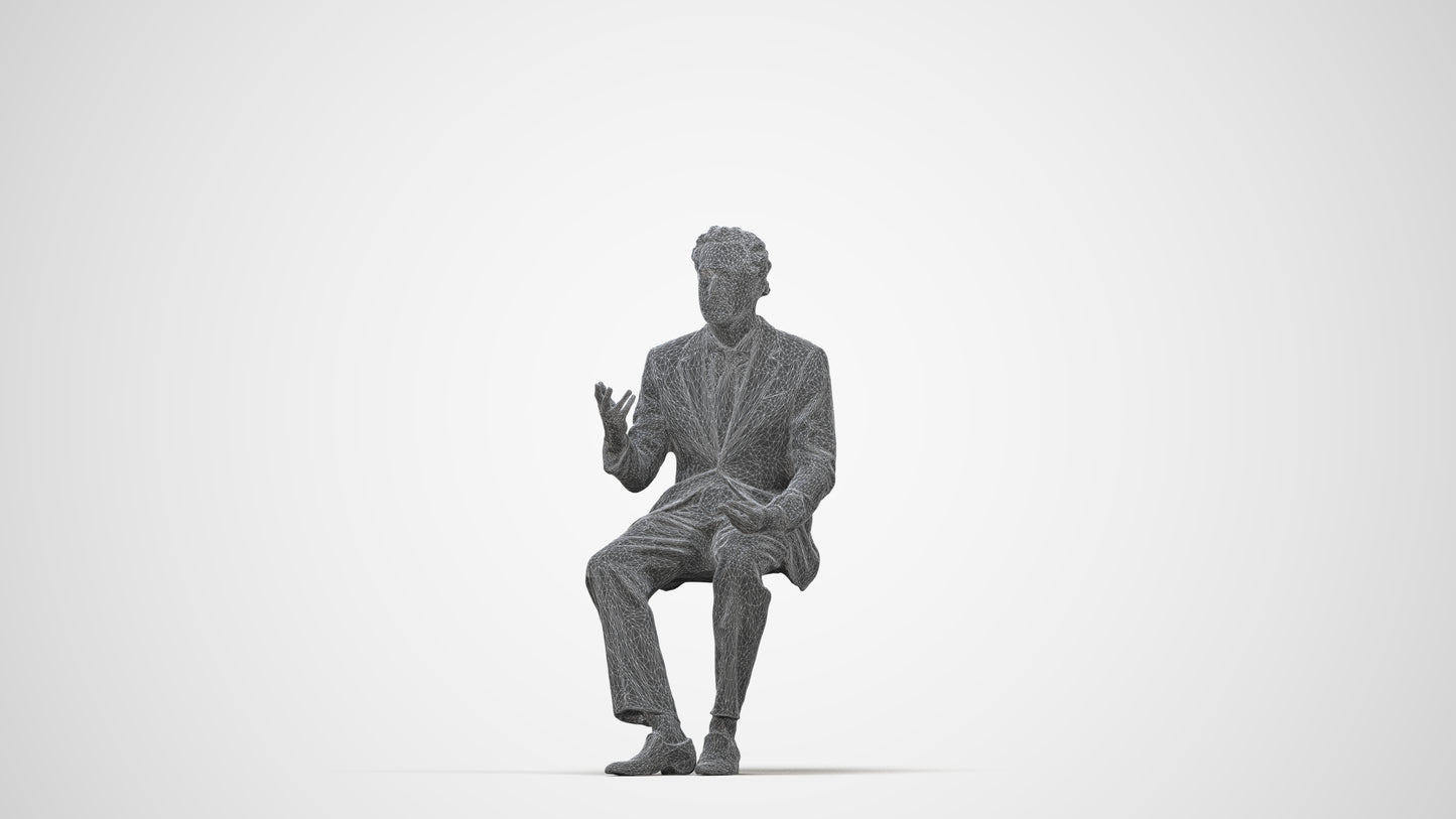 3D human model man business, photogrammetry scanned person for archviz, wireframe back view