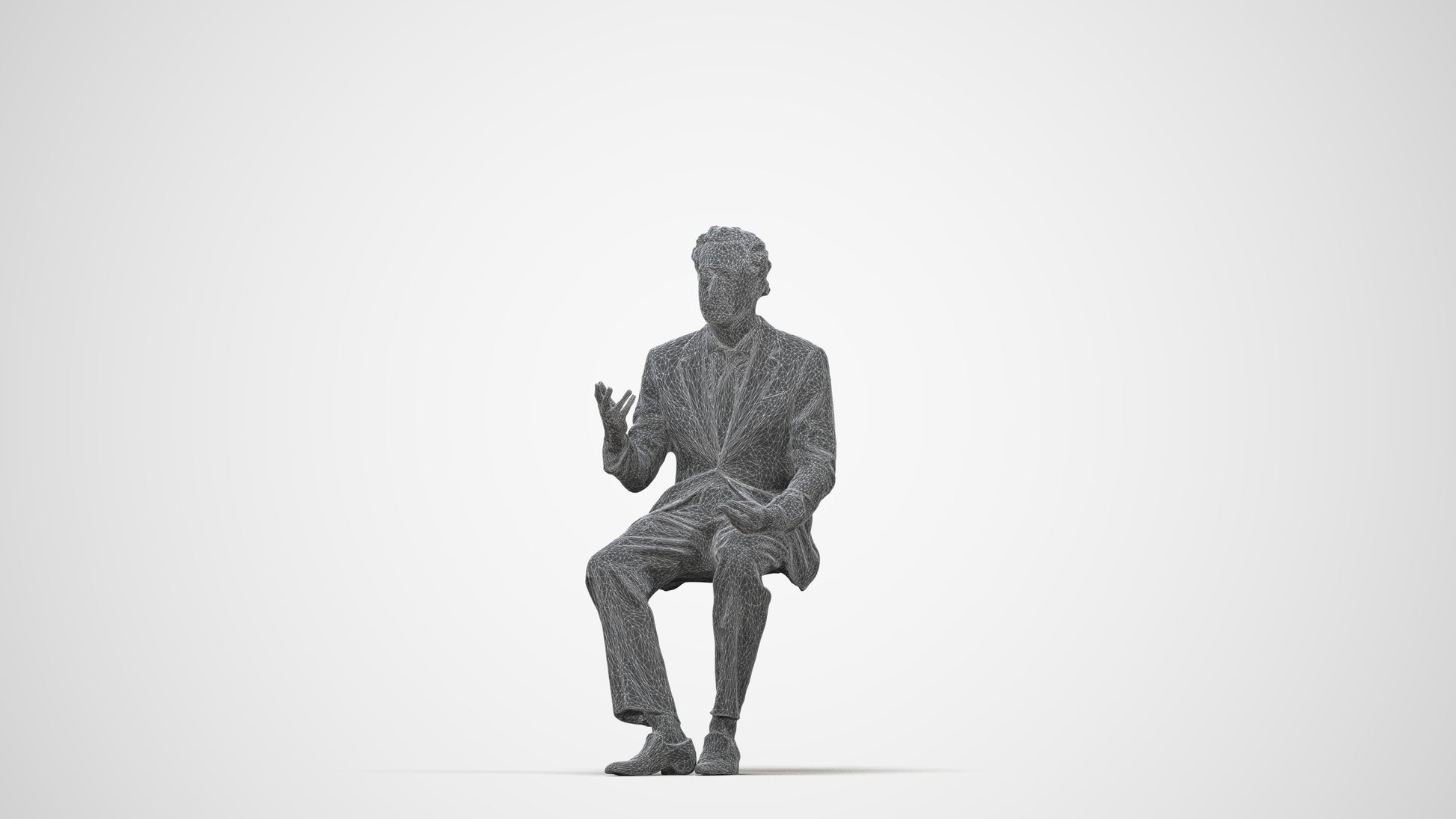 3D human model man business, photogrammetry scanned person for archviz, wireframe back view
