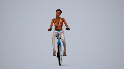 3D scanned woman cycling casual, photorealistic archviz people for Enscape and SketchUp, top-down view render