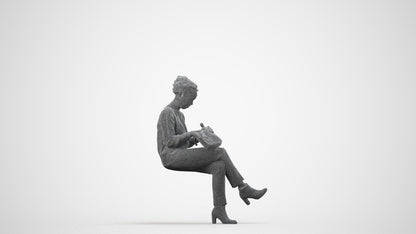 scanned 3D woman casual kids, photogrammetry people for Enscape and V-Ray, wireframe side view