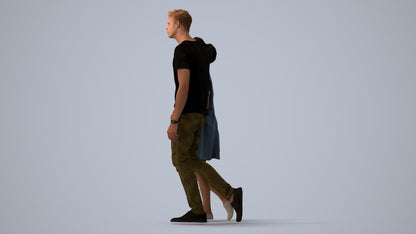 3D human model woman casual couple, photogrammetry scanned person for archviz, three-quarter view render
