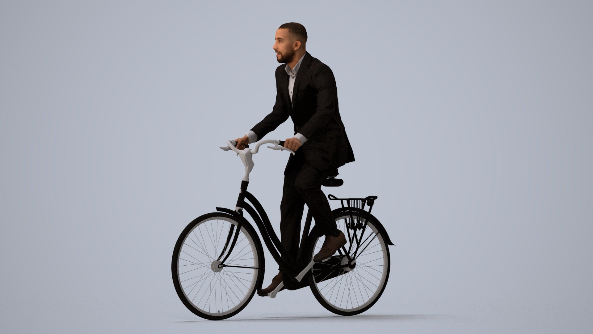 3D people model man business cycling, scanned human for 3ds Max rendering, three-quarter view render