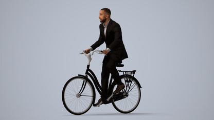 3D people model man business cycling, scanned human for 3ds Max rendering, three-quarter view render