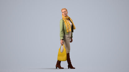 realistic 3D human woman casual walking, archviz people FBX OBJ for Blender, side view render