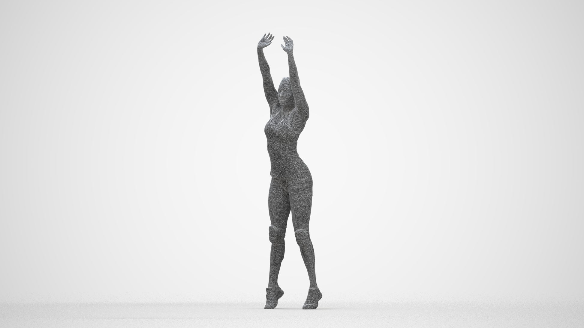 realistic 3D human woman sport, archviz people FBX OBJ for Blender, wireframe back view