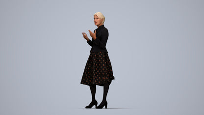 realistic 3D senior woman business standing, scanned archviz people for Blender and 3ds Max, top-down view render