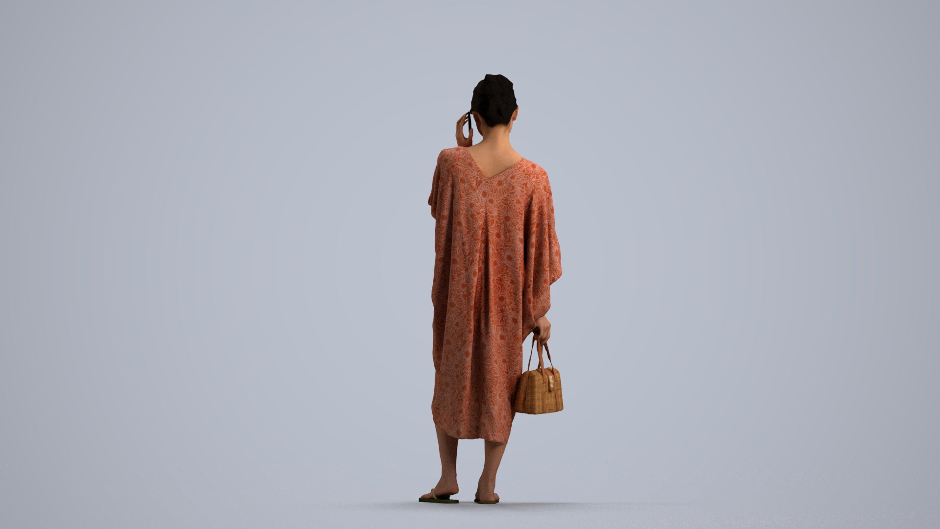 3D human model woman standing, photogrammetry scanned person for archviz, front view render