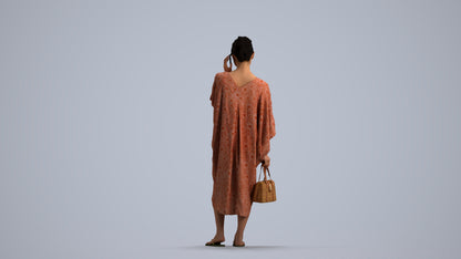 3D human model woman standing, photogrammetry scanned person for archviz, front view render