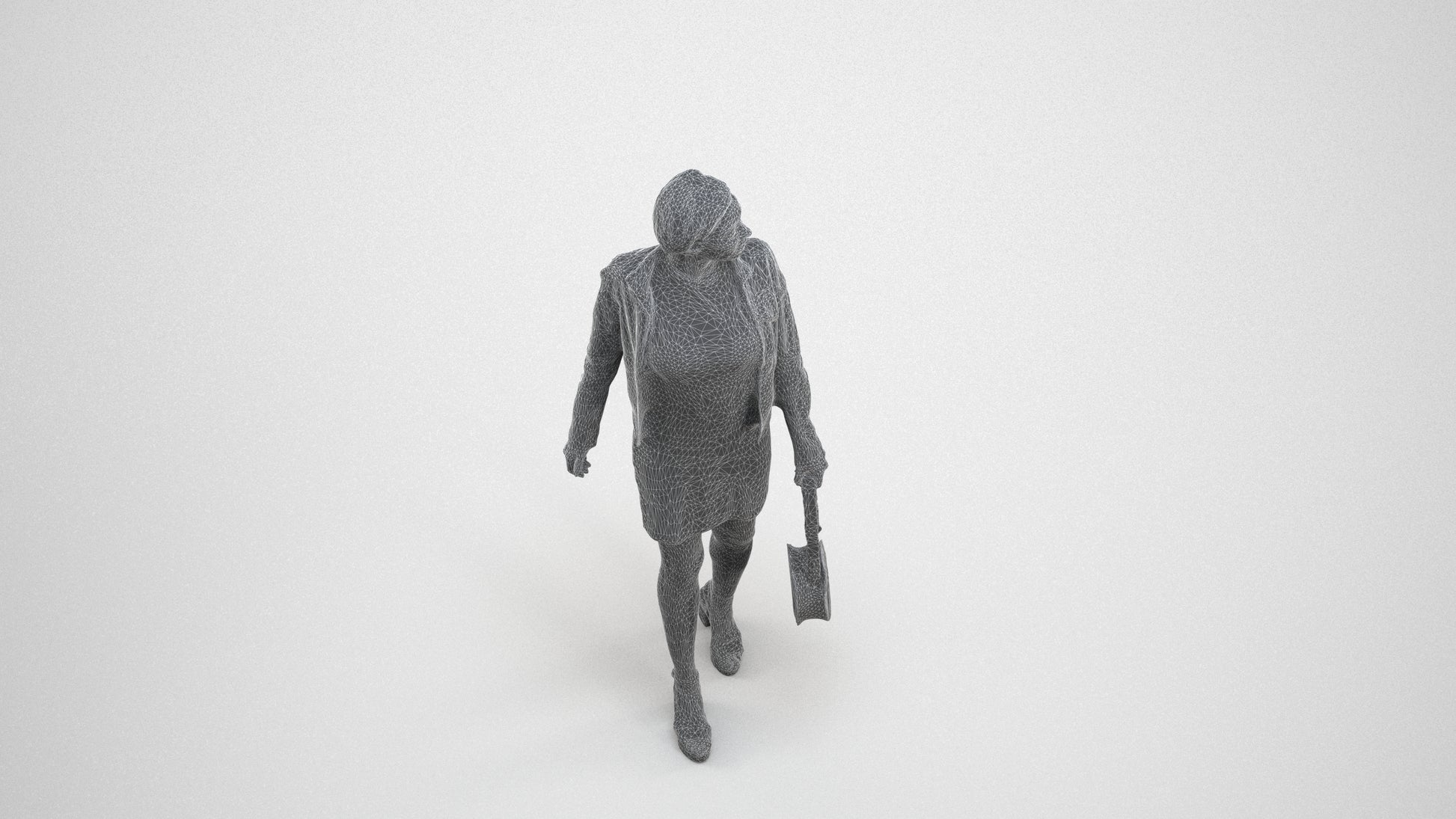 3D scanned woman walking casual, photorealistic archviz people for Enscape and SketchUp, wireframe three-quarter view