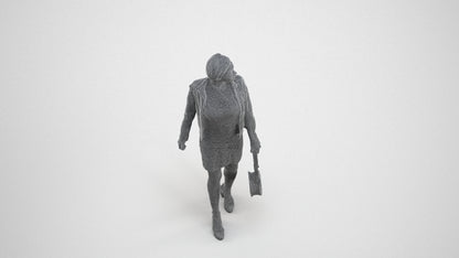 3D scanned woman walking casual, photorealistic archviz people for Enscape and SketchUp, wireframe three-quarter view