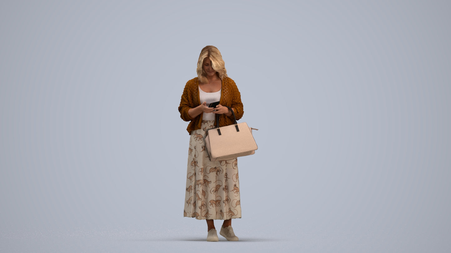 realistic 3D people woman casual standing, render-ready for V-Ray and Corona, FBX OBJ, standing pose render