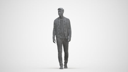 realistic 3D human man casual walking, archviz people FBX OBJ for Blender, three-quarter front view render