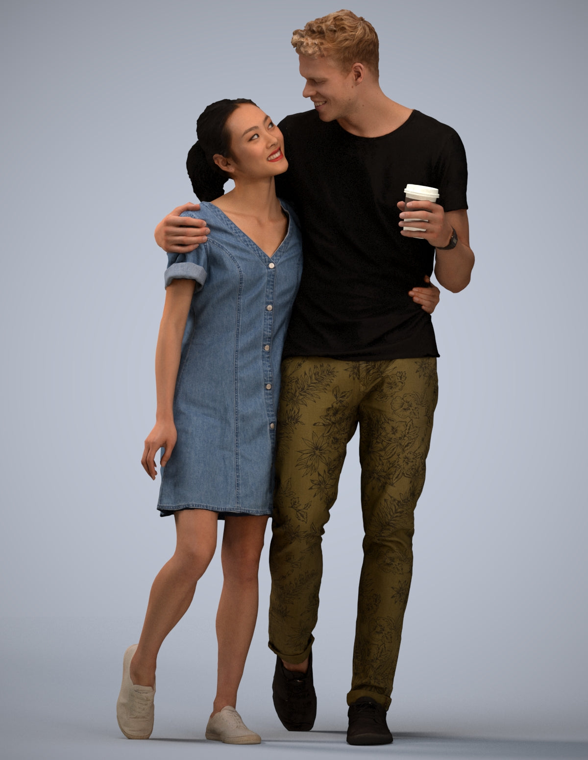 realistic 3D human woman casual couple, archviz people FBX OBJ for Blender