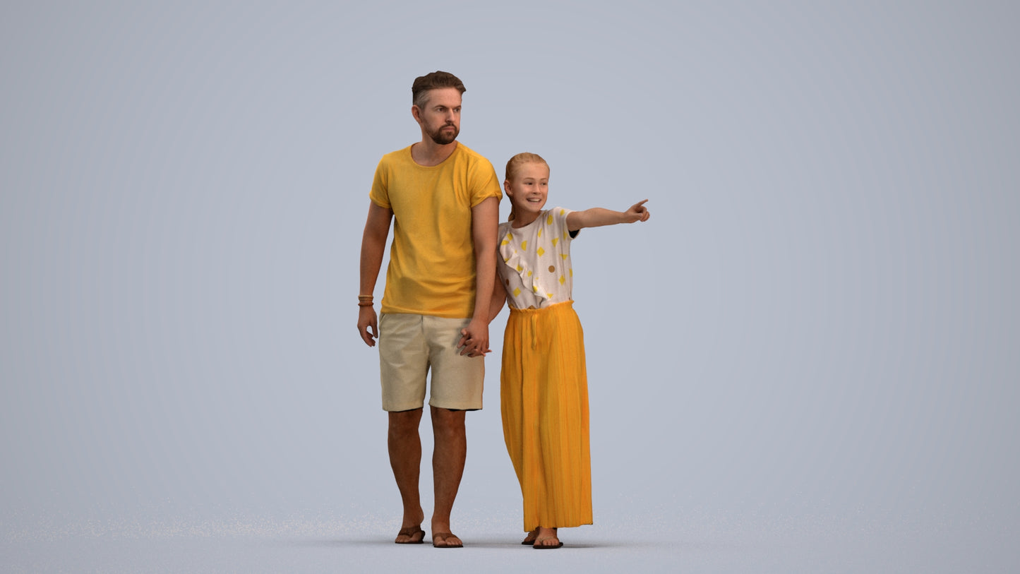 realistic 3D girl casual kids, scanned archviz people for Blender and 3ds Max, standing pose render