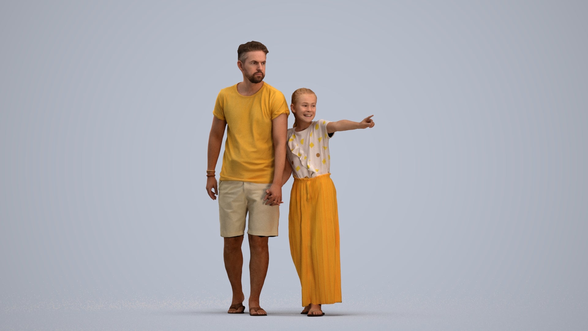 realistic 3D girl casual kids, scanned archviz people for Blender and 3ds Max, standing pose render