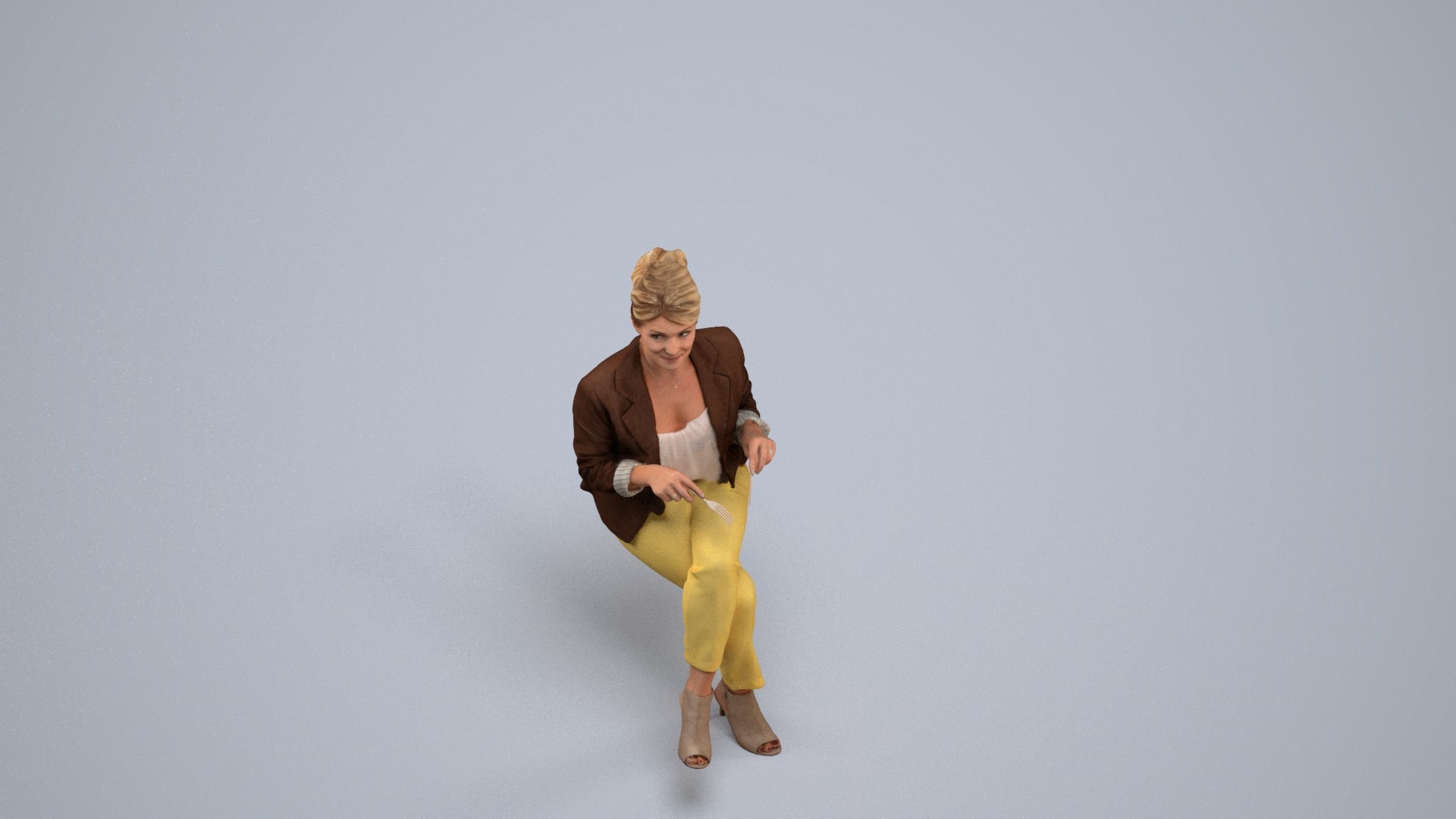scanned 3D woman business sitting, photogrammetry people for Enscape and V-Ray, back view render