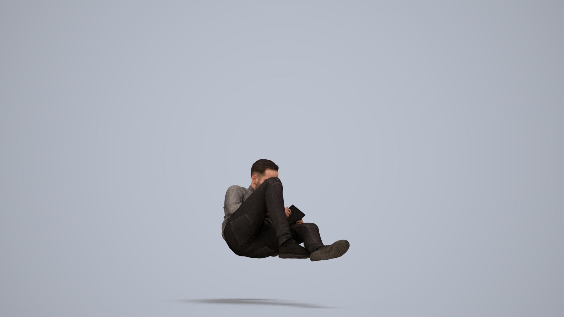 3D scanned man sitting casual, photorealistic archviz people for Enscape and SketchUp, side view render