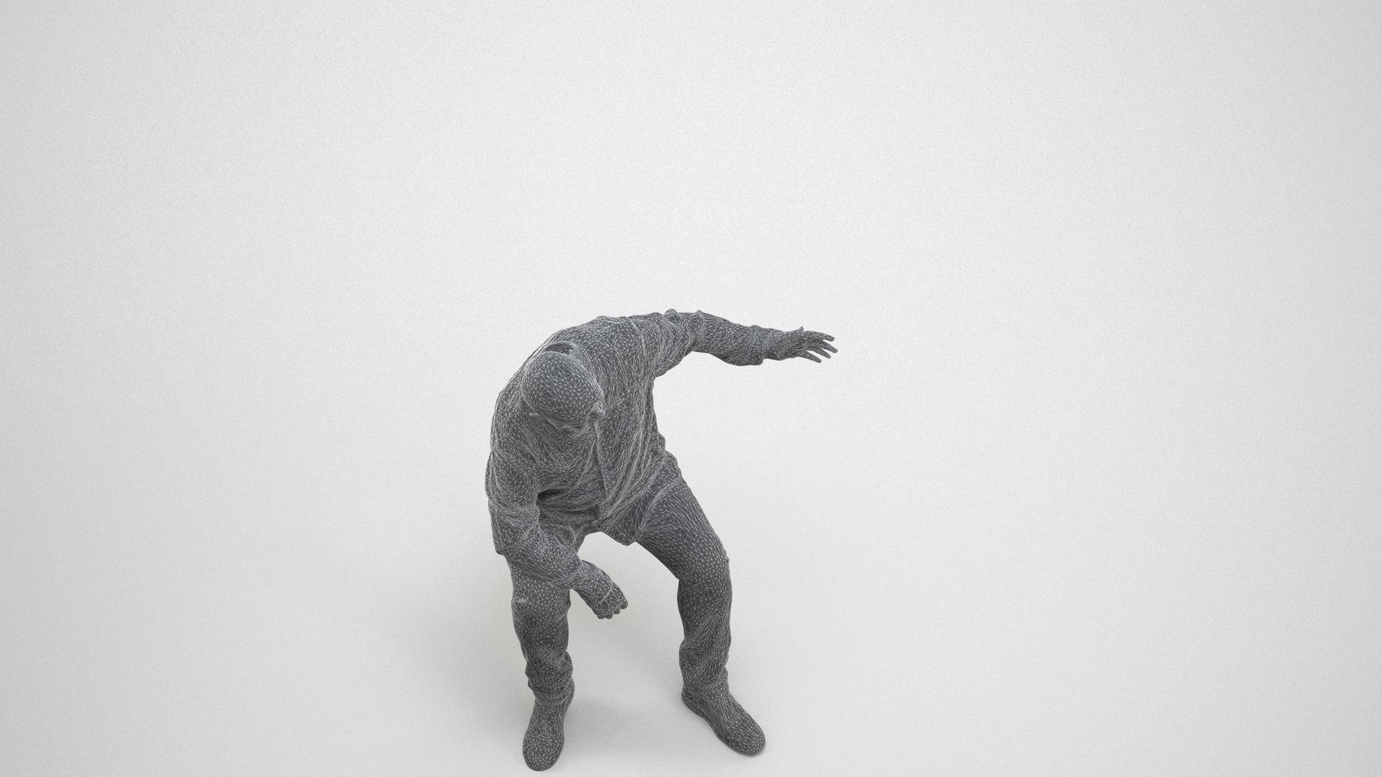 scanned 3D senior man casual sitting, photogrammetry people for Enscape and V-Ray, wireframe three-quarter view