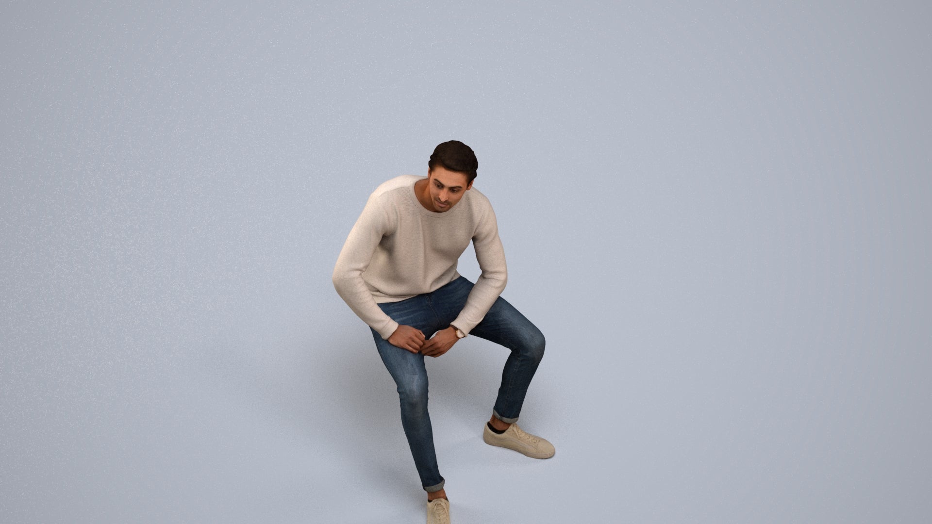 scanned 3D man casual sitting, photogrammetry people for Enscape and V-Ray, front view render