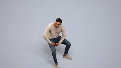 scanned 3D man casual sitting, photogrammetry people for Enscape and V-Ray, front view render