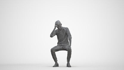 3D people model man casual sitting, scanned human for 3ds Max rendering, three-quarter front view render