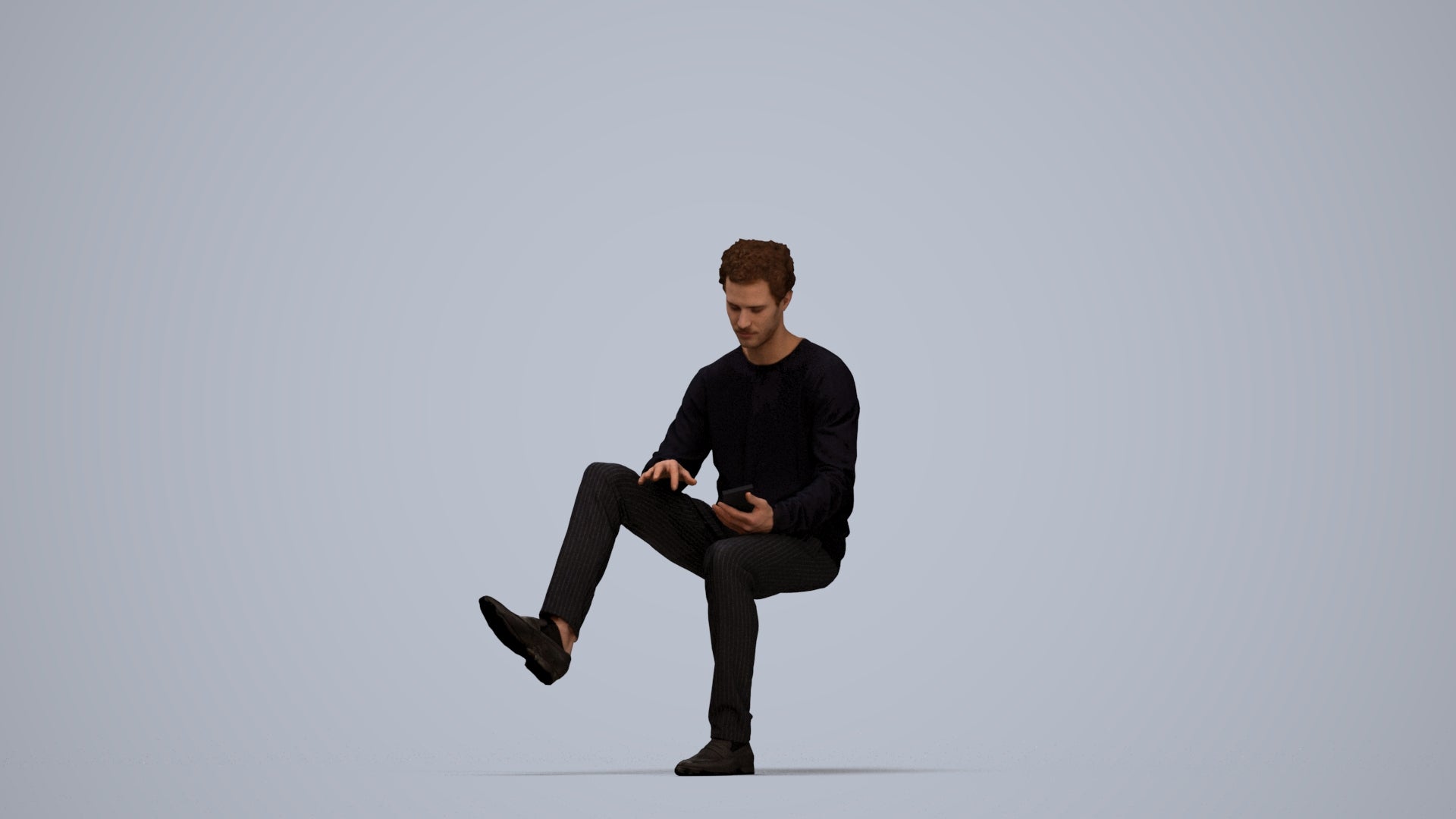 realistic 3D man casual sitting, scanned archviz people for Blender and 3ds Max, top-down view render