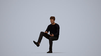 realistic 3D man casual sitting, scanned archviz people for Blender and 3ds Max, top-down view render