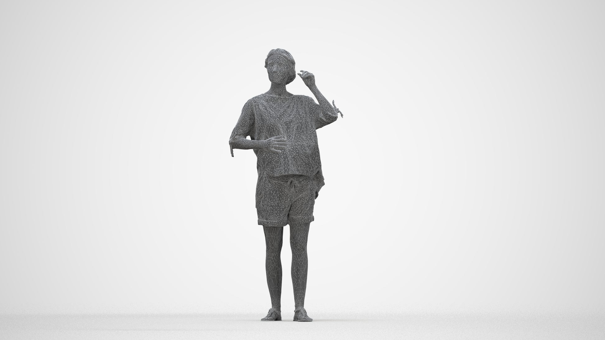 realistic 3D people woman casual standing, render-ready for V-Ray and Corona, FBX OBJ, wireframe back view