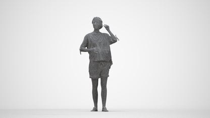 realistic 3D people woman casual standing, render-ready for V-Ray and Corona, FBX OBJ, wireframe back view