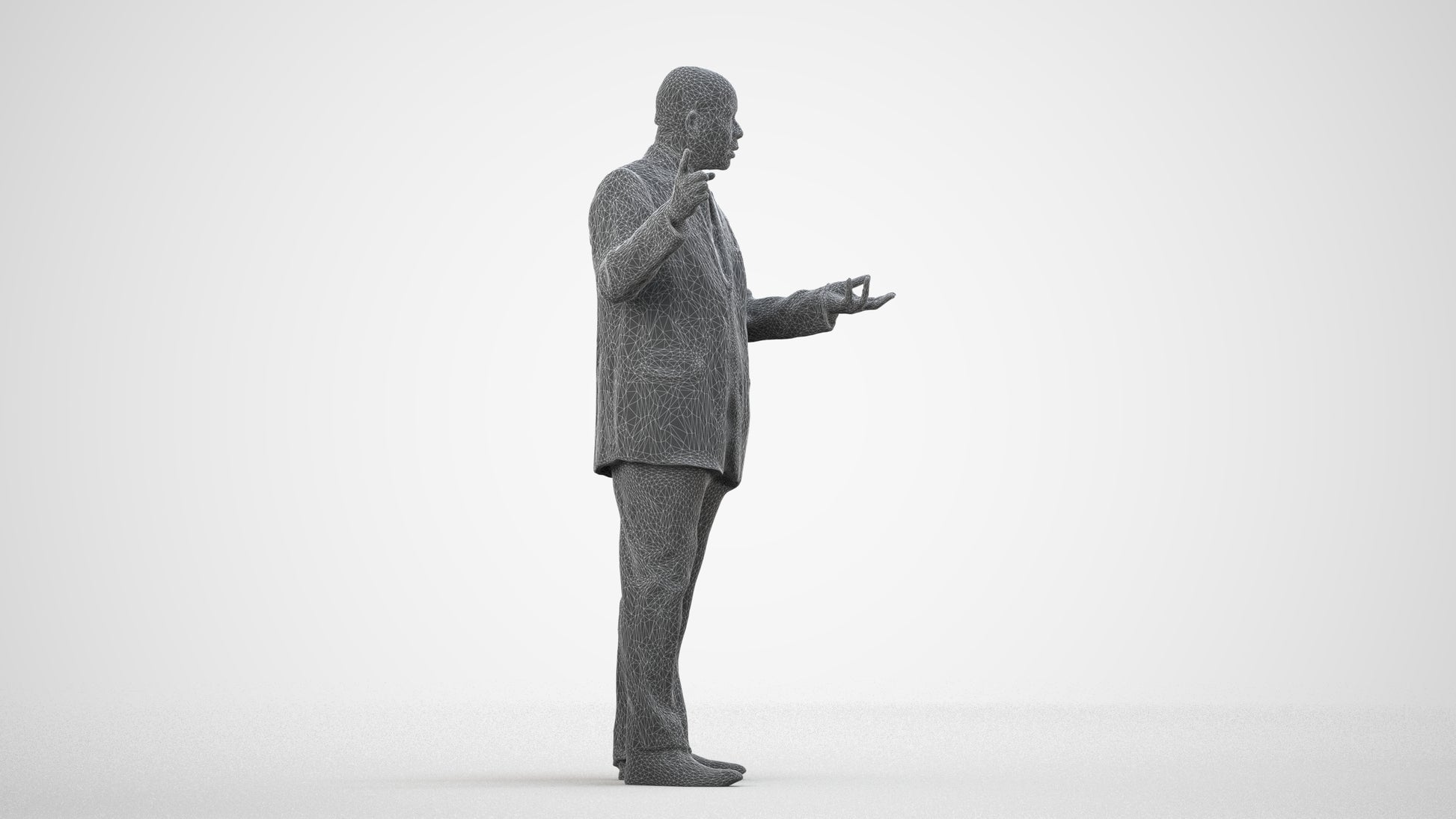 realistic 3D human man business, archviz people FBX OBJ for Blender, wireframe side view