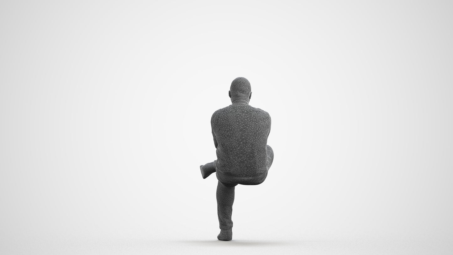 scanned 3D man casual sitting, photogrammetry people for Enscape and V-Ray, wireframe front view