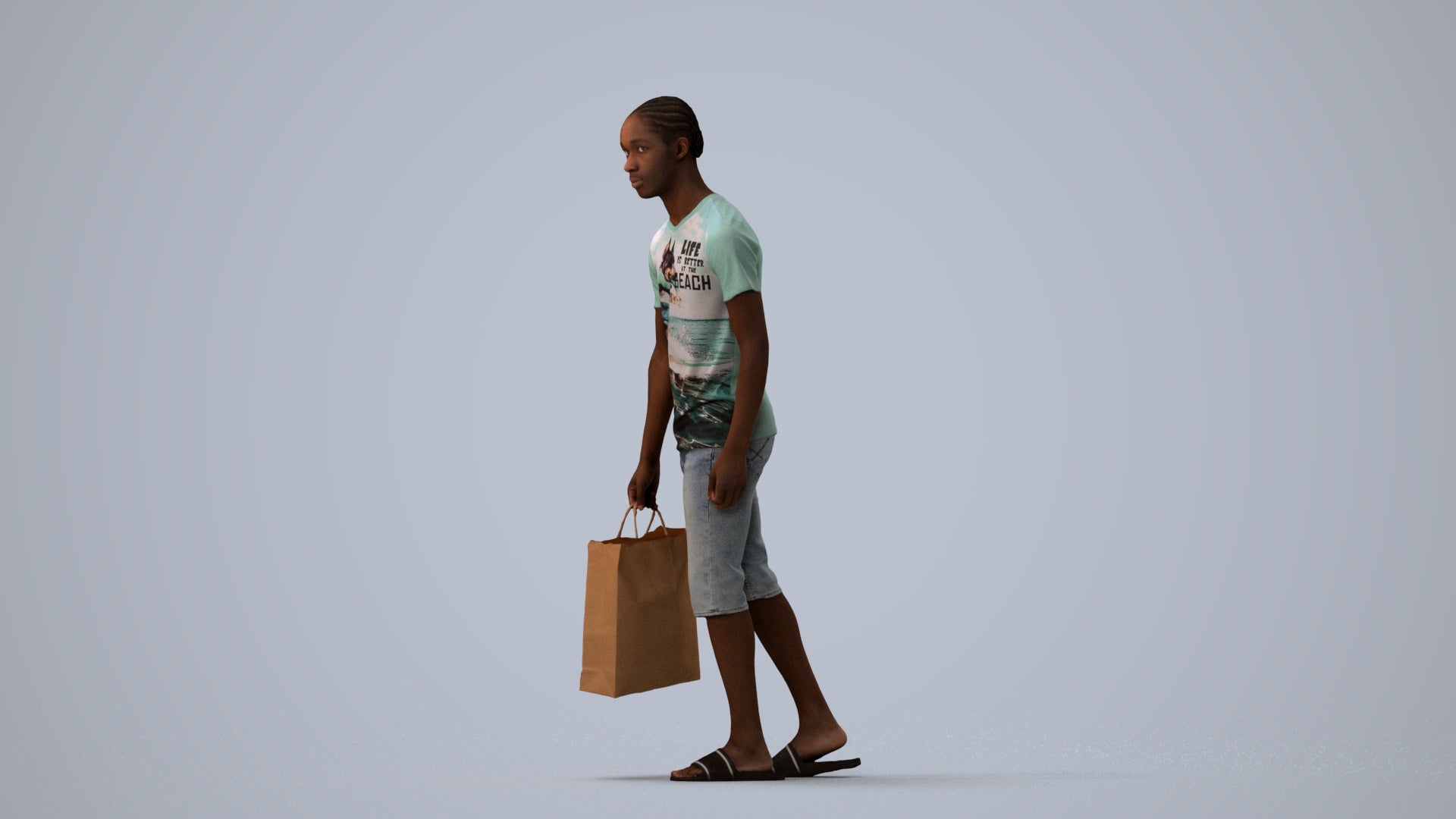 3D scanned boy shopping casual, photorealistic archviz people for Enscape and SketchUp, three-quarter view render