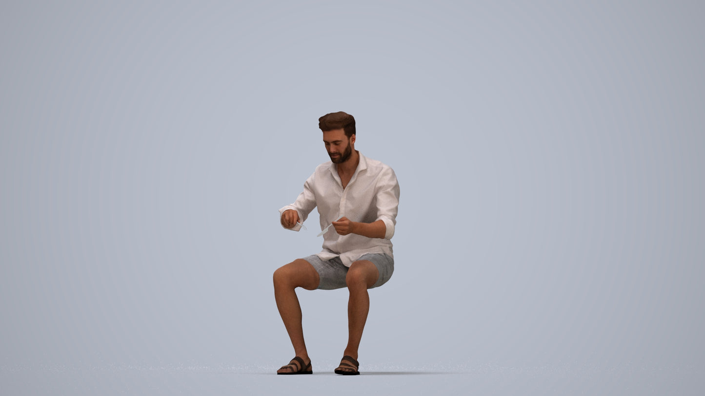 scanned 3D man casual sitting, photogrammetry people for Enscape and V-Ray, top-down view render