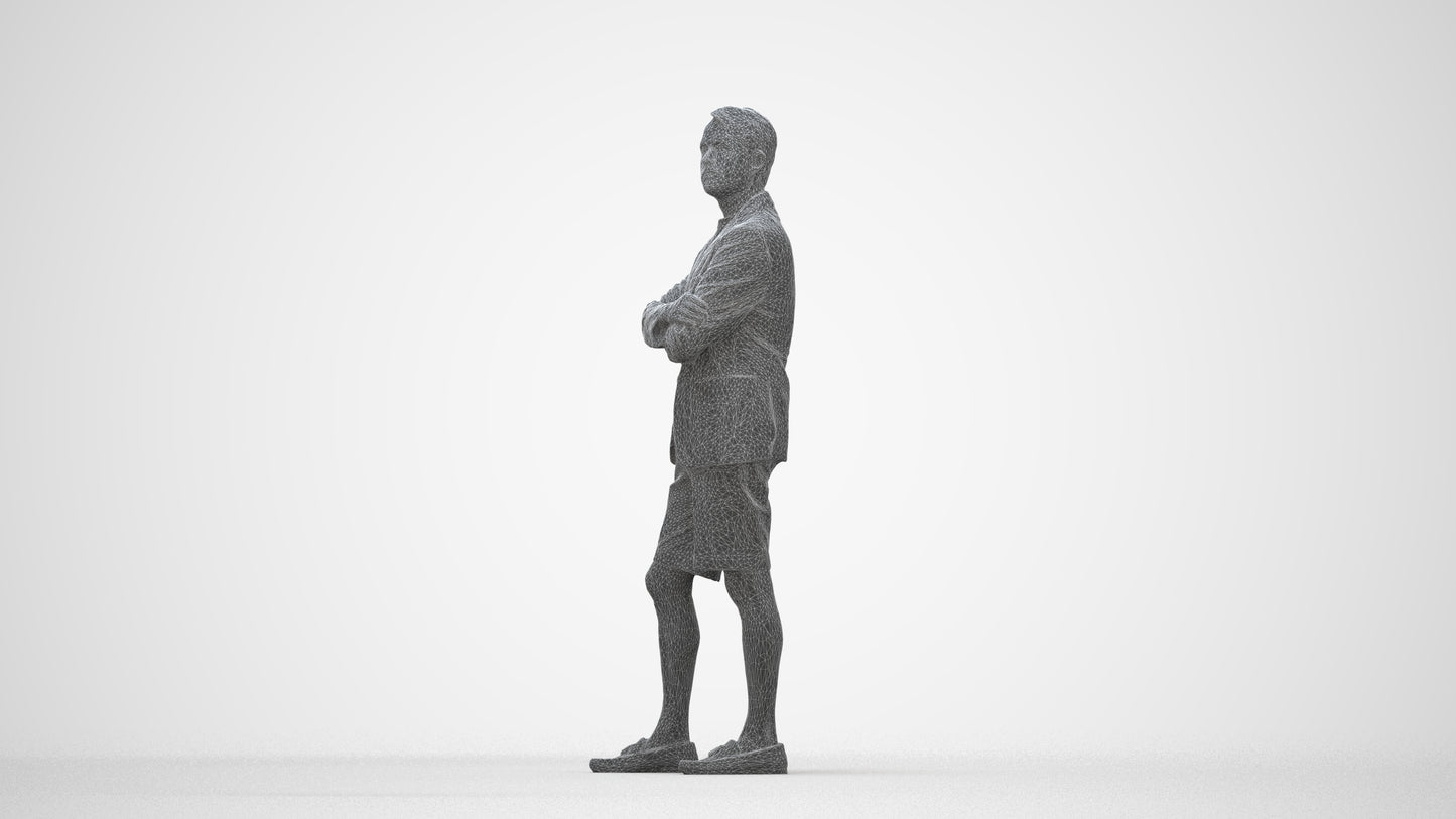 3D human model man business standing, photogrammetry scanned person for archviz, wireframe back view